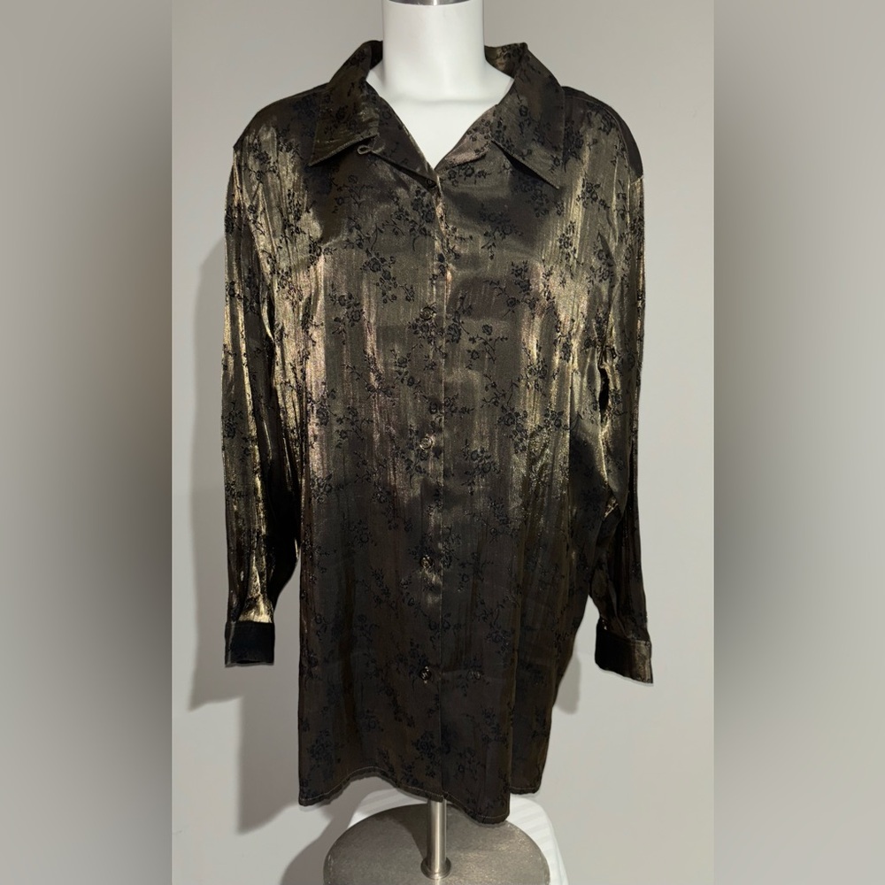 TR Bentley Plus Woman Size 18W Blouse Olive Green & Black Excellent Condition